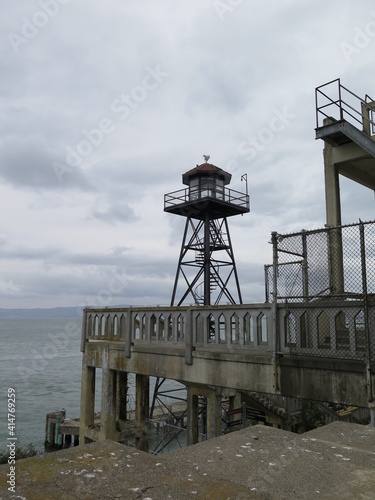 a tower on Alcatraz island in San Francisco in California in the month of October, USA