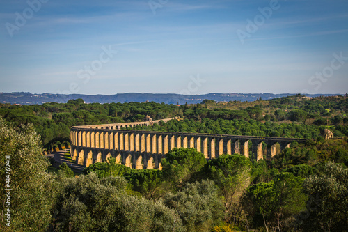 Ancient aqueduct of Pegoes, located in Tomar, Portugal photo