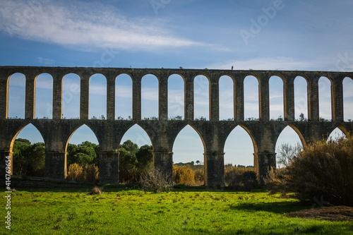 Ancient aqueduct of Pegoes, located in Tomar, Portugal photo