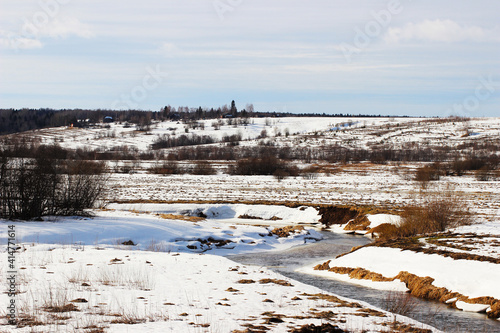 countryside landscape winter frozen  river and cloud