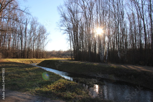 countryside landscape autumn frozen  river and cloud