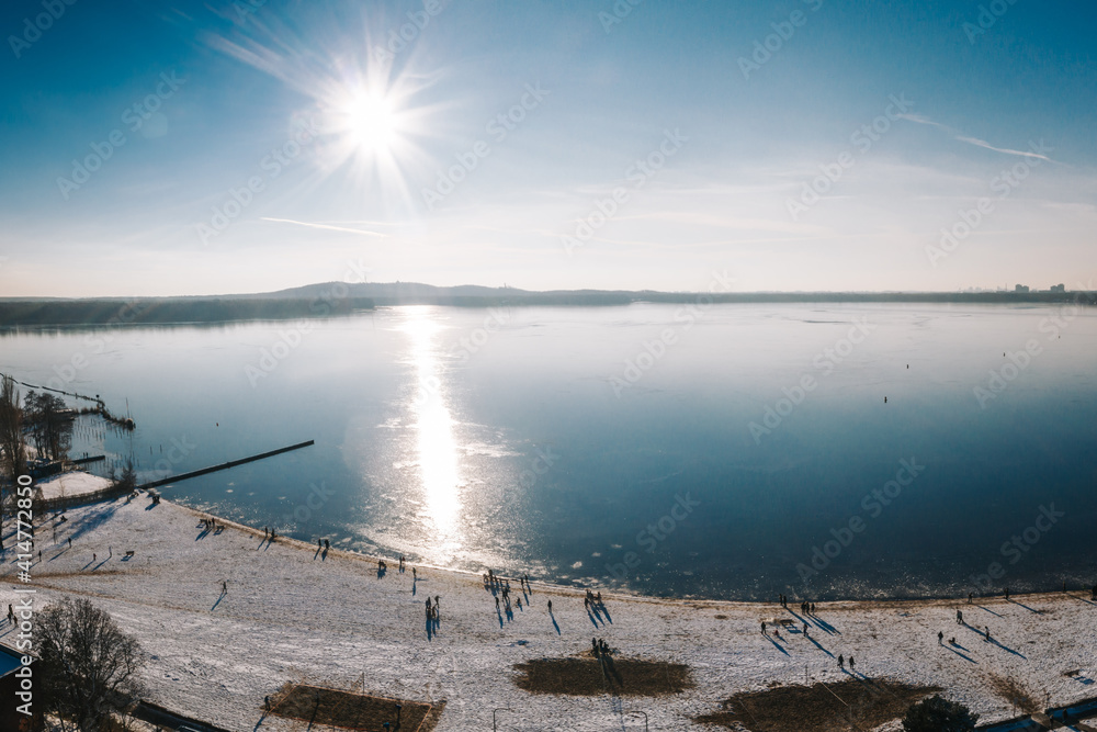 beautiful sunny winter day on the frozen Berlin Muggelsee