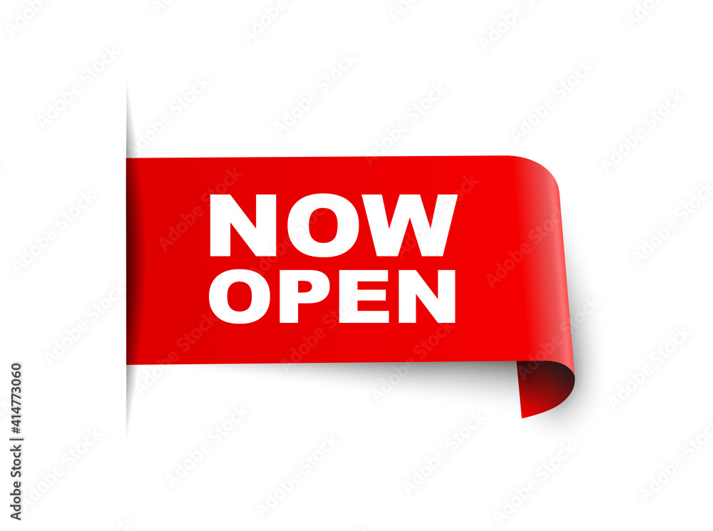 now open ribbon. now open isolated band sign. now open banner Stock
