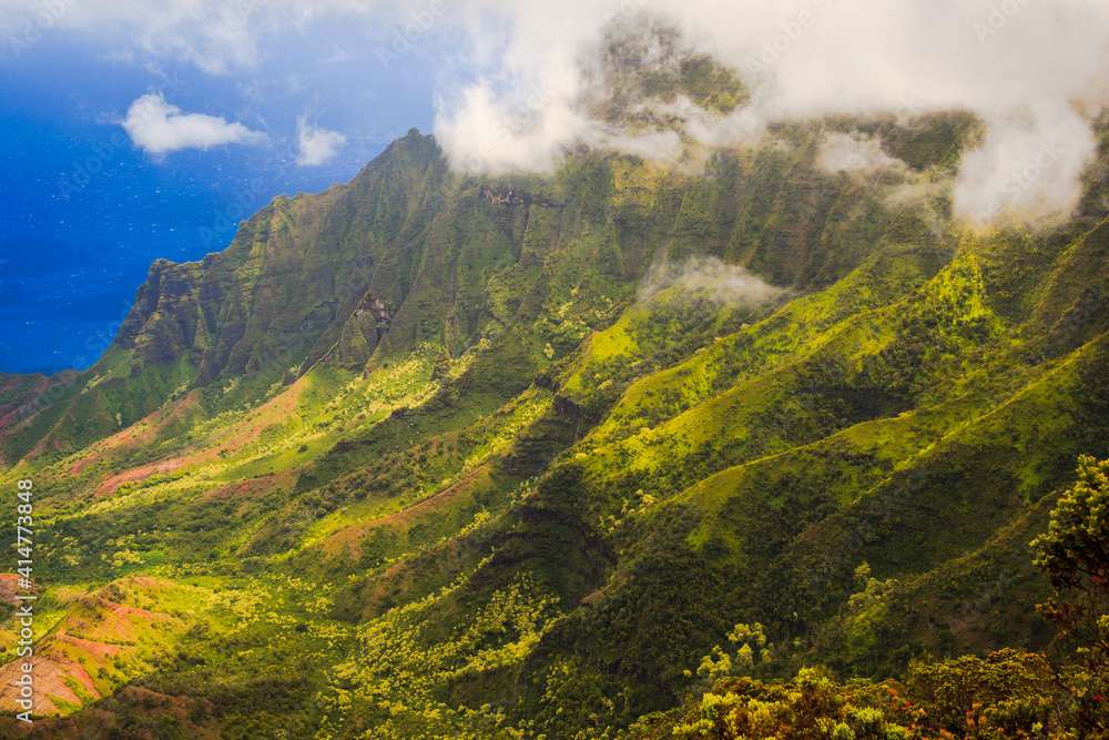 The Kalalau Valley and the Na Pali Coast, photographed from the Pihea