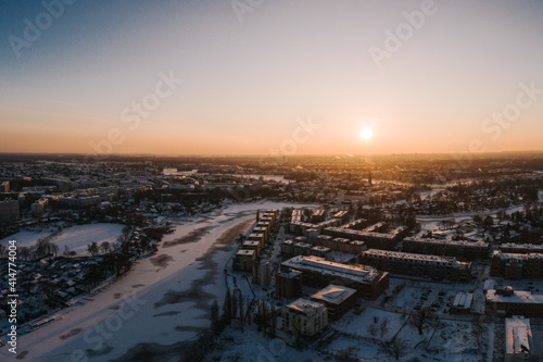 aerial view on beautiful winter sunset in Berlin