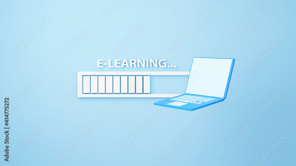Obraz premium Digital Online Education. 3d of notebook and loading bar icon about learning on phone, computer. social distance concept. Classroom Online internet network.