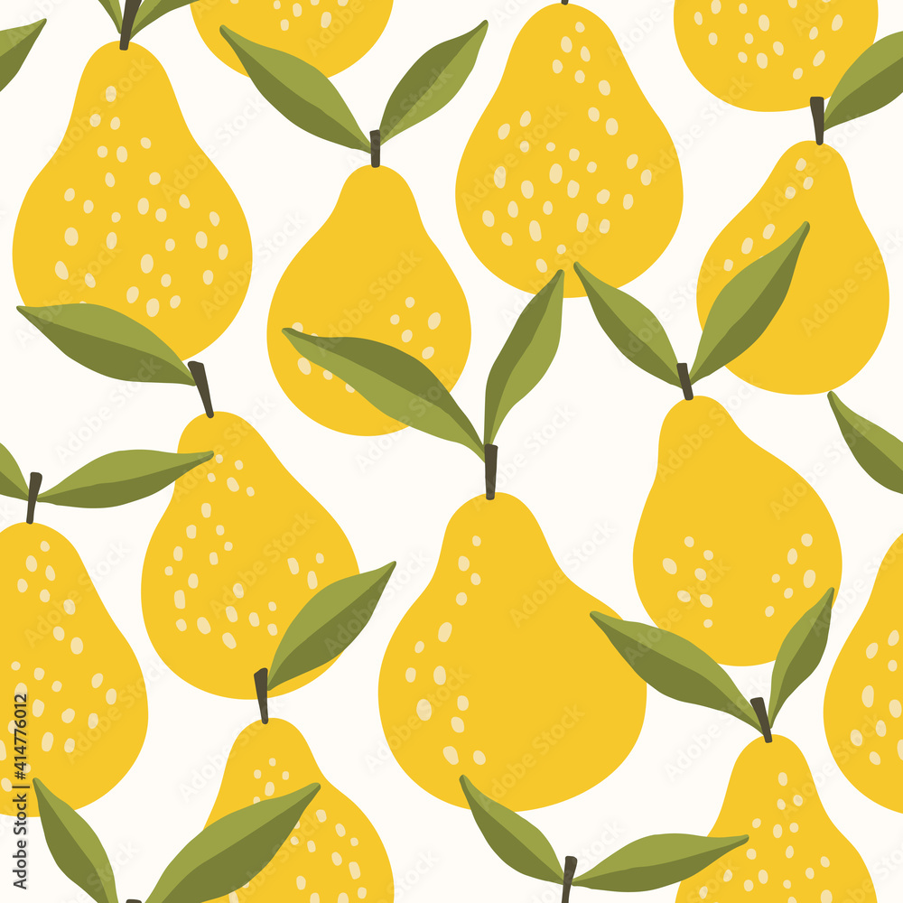 Obraz premium Pear vector seamless pattern. Fruit flat repeat background 