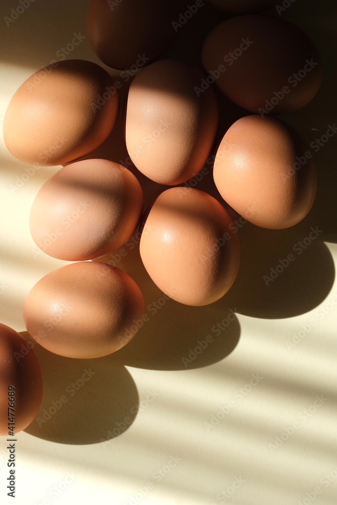 Brown eggs on a light background. View from the top. Brown eggs on a light background. View from the top.