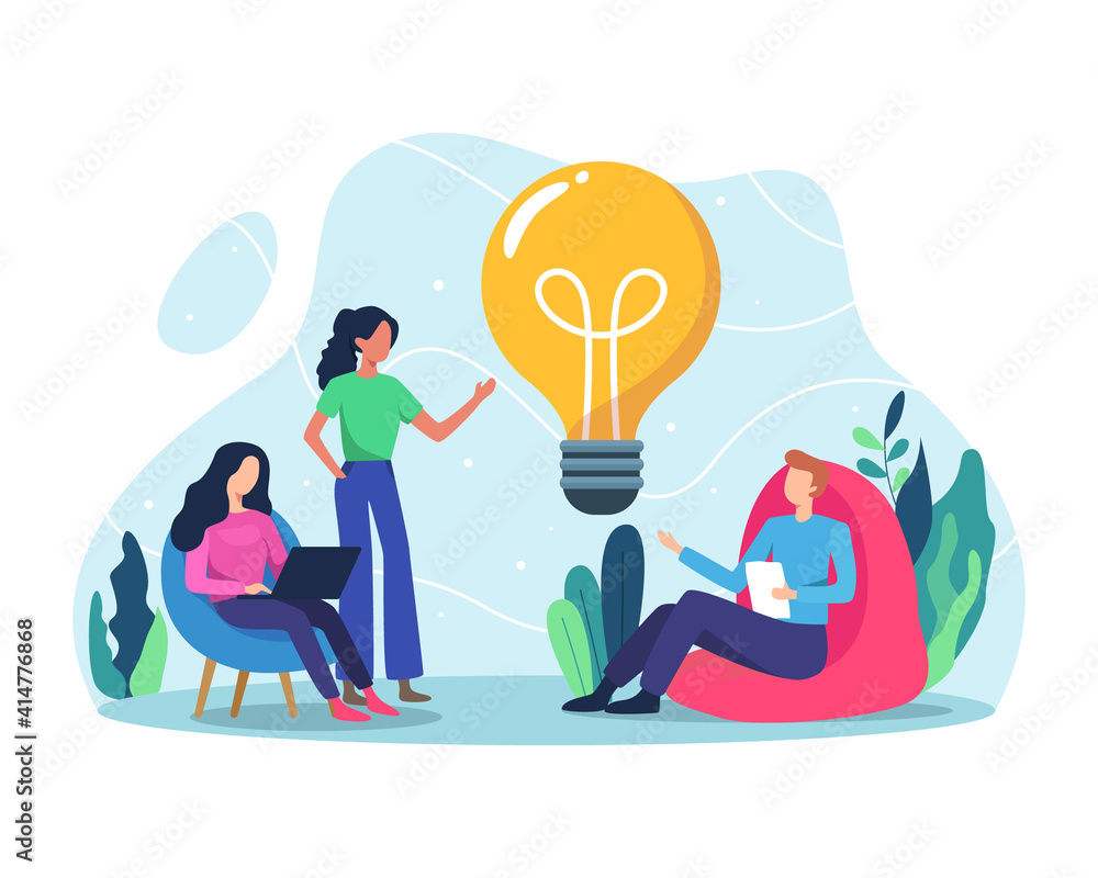 © Fand - Business idea concept illustration. Bring ideas together, Teamwork and startup concept. Business team working together brainstorming discussing ideas for project. Vector in a flat style © Fand - Business idea concept illustration. Bring ideas together, Teamwork and startup concept. Business team working together brainstorming discussing ideas for project. Vector in a flat style