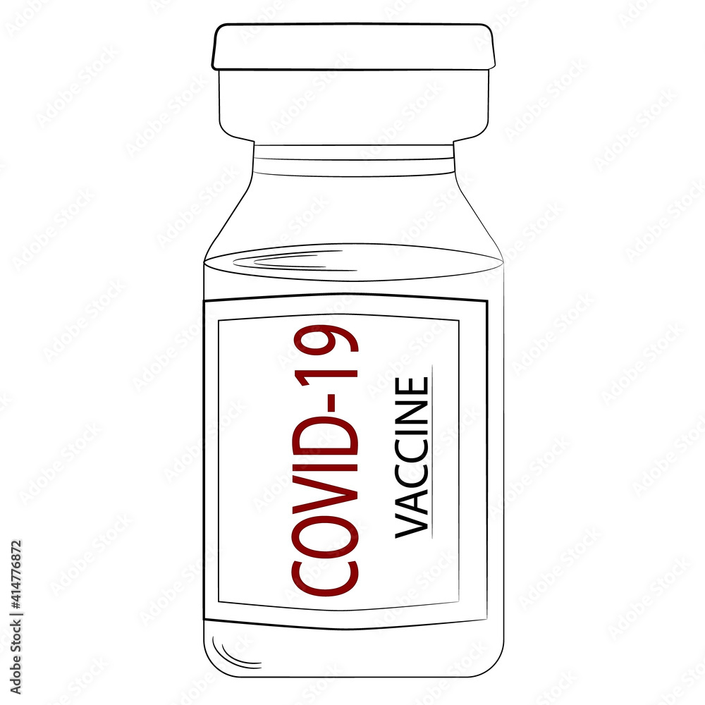 Isolated icon of Covid-19 vaccine ampoule in line. A simple image of medicine bottle with a vaccine against the virus covid-19. Isolated icon of Covid-19 vaccine ampoule in line. A simple image of medicine bottle with a vaccine against the virus covid-19.