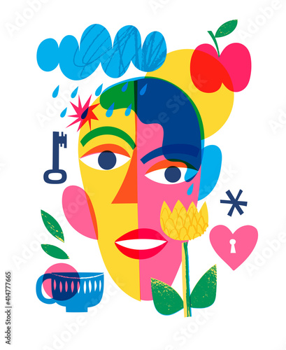 Abstract modern style line art woman portrait design.