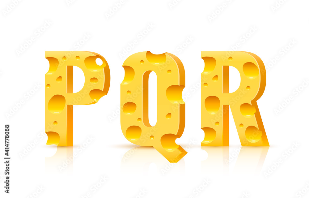 Cheese font 3d symbol, letter P Q R set. Vector Cheese font 3d symbol, letter P Q R set. Vector