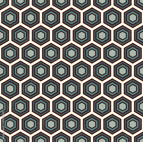 Honeycomb abstract background. Blue colors repeated hexagon tiles mosaic wallpaper. Seamless classic surface pattern.