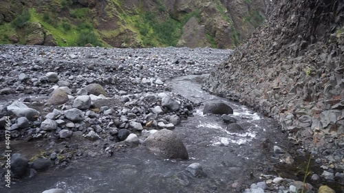  Stakkholtsgja Canyon with river in Iceland near Posmork in slow motion. Iceland photo