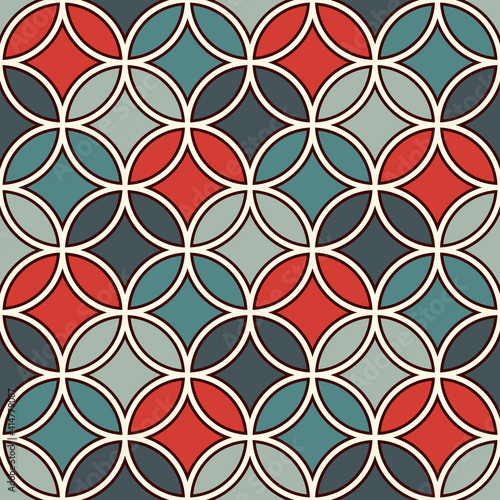 Overlapping circles abstract background. Petals motif. Seamless pattern with classic sacred geometric ornament