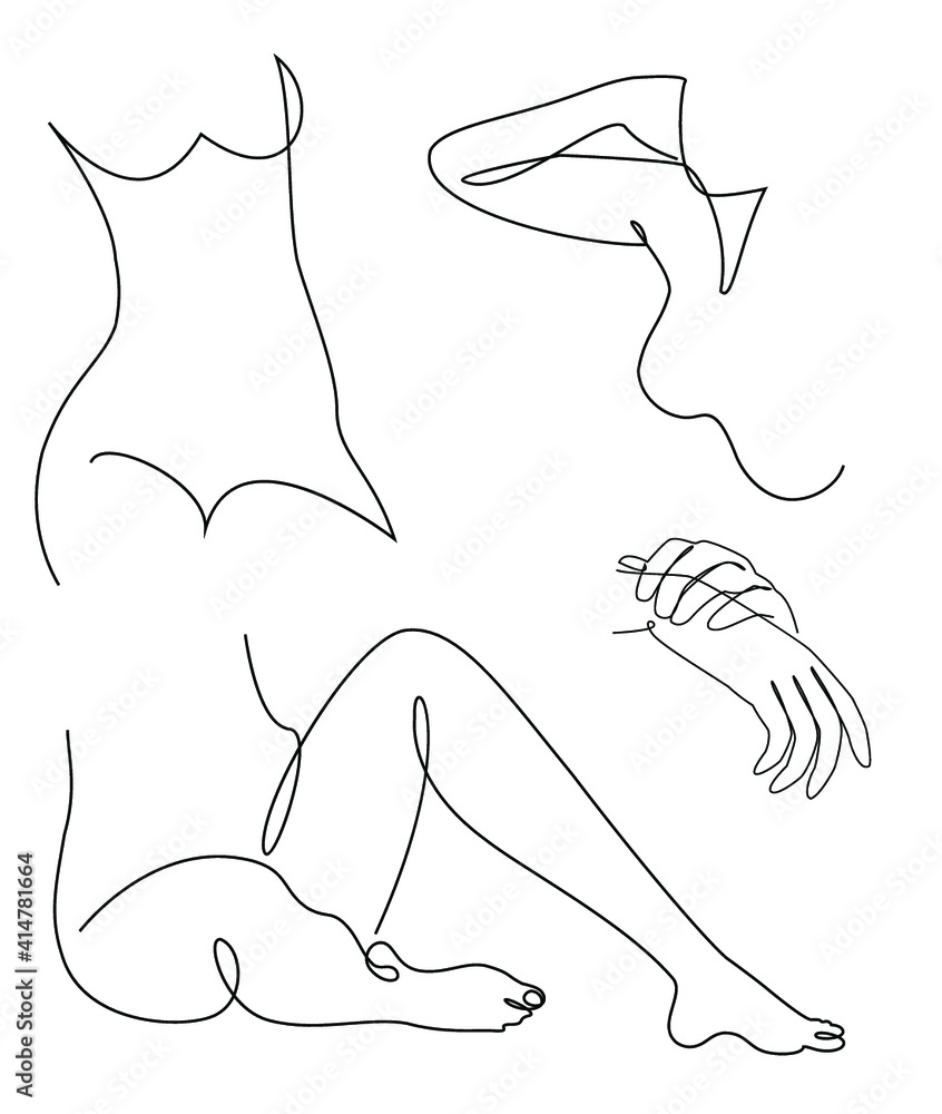 Silhouette of a girl in a modern one line style. Continuous line drawing, aesthetic outline for cosmetics advertising, posters, wall art, stickers. Woman figure logo or icon vector illustration. Silhouette of a girl in a modern one line style. Continuous line drawing, aesthetic outline for cosmetics advertising, posters, wall art, stickers. Woman figure logo or icon vector illustration.