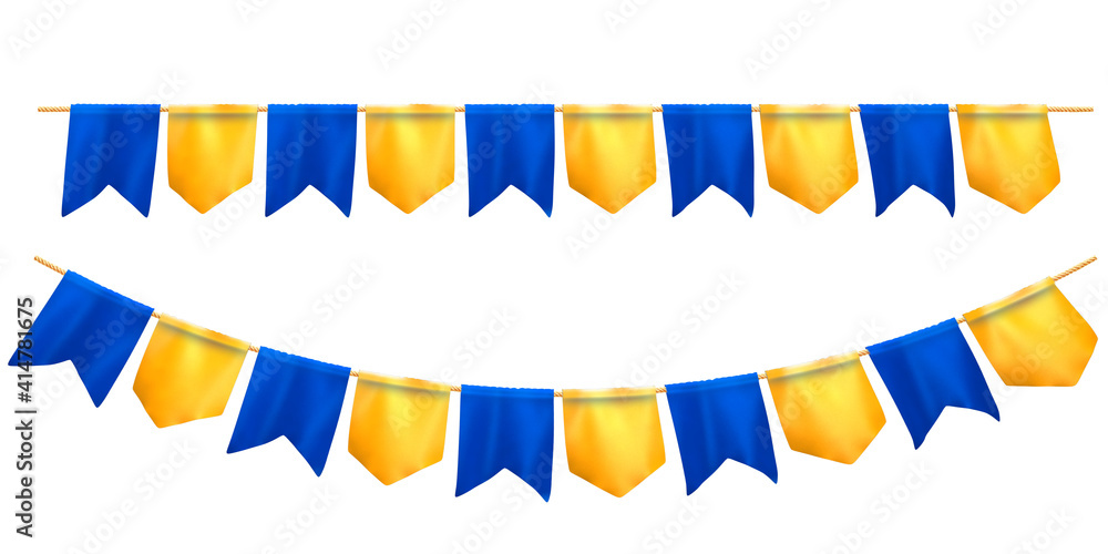 Ilustração do Stock: Bandeiras ou bandeirinhas de São João azul e amarela.  Tradicional festa brasileira, Festa junina | Adobe Stock