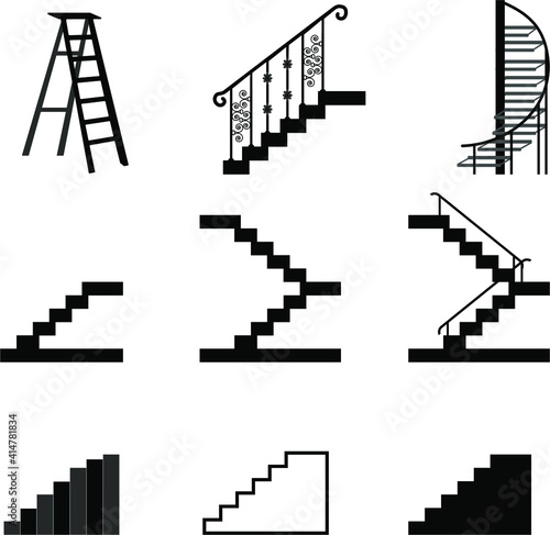Stairs of types , straight, spiral, in the house, in the subway vector illustration