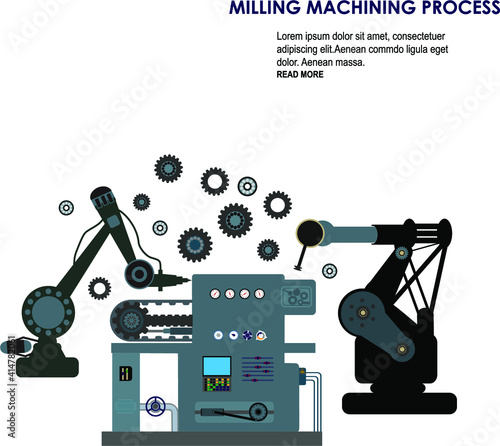 Industrial machine for the production of ideas ,concepts.Factory construction equipment, engineering vector flat illustration.