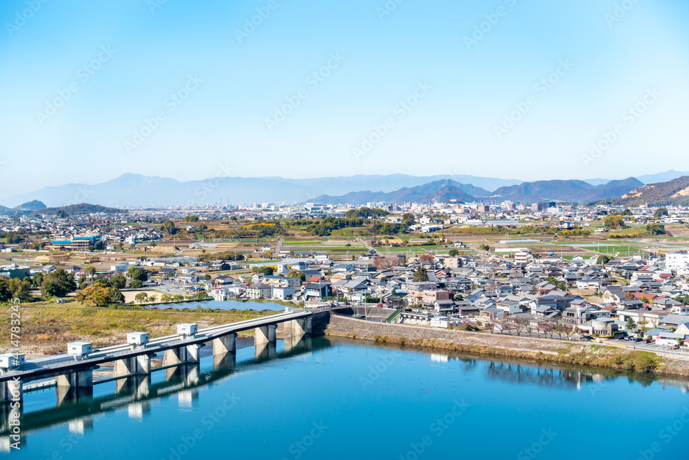 愛知県にある犬山城の天守閣から見た風景