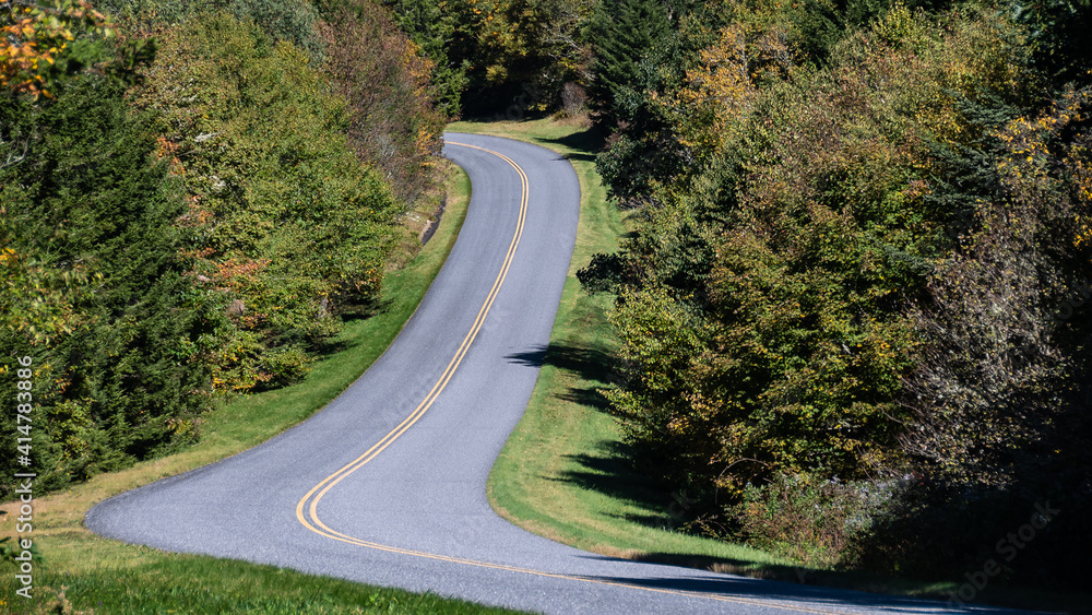 Roadway Meandering Through the Autumn Appalachian Mountains Along the Blue Ridge Parkway
