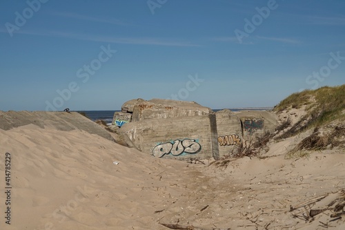 bunker ruin at beach near Houvig, Jutland, Denmark