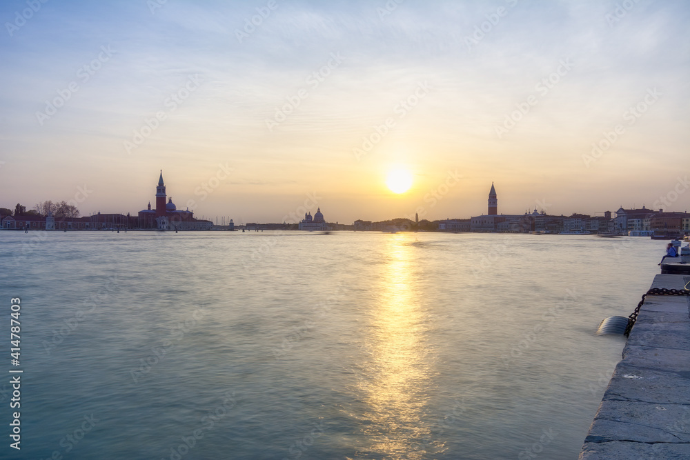 Amazing sunset over Grand canal in Venice, Italy.
