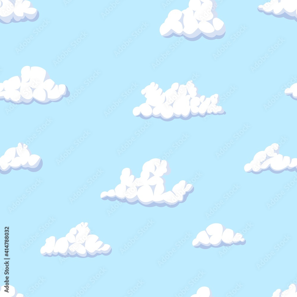 Seamless pattern of cumulus clouds on soft-blue sky Seamless pattern of cumulus clouds on soft-blue sky