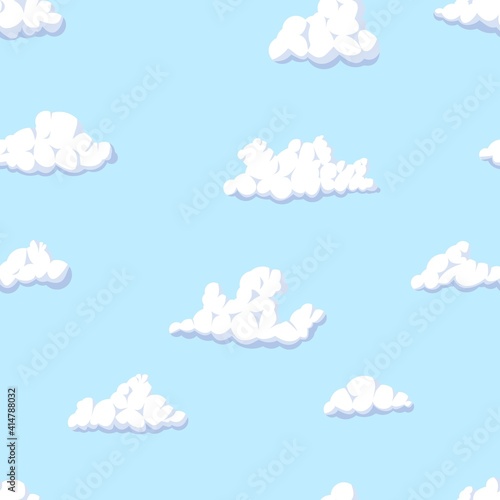 Seamless pattern of cumulus clouds on soft-blue sky