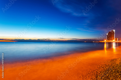 The sea coast at sunset.