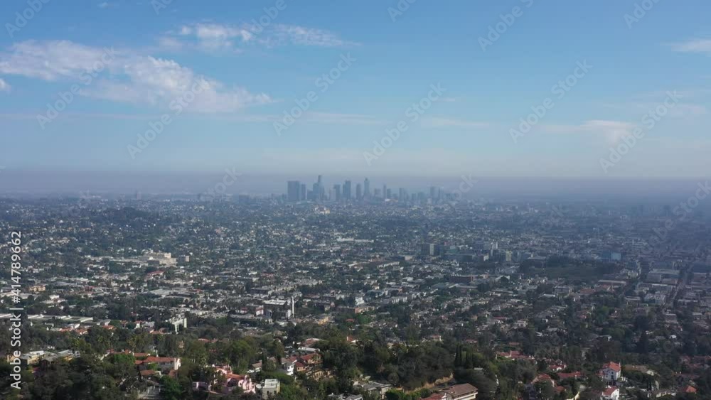 Copter flight over Los Angeles, panorama of the city Copter flight over Los Angeles, panorama of the city