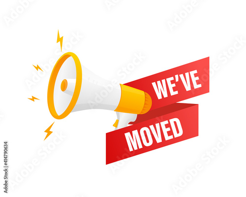 We have moved megaphone on white background for flyer design. Vector illustration in flat style.
