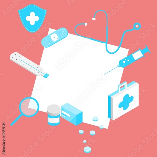 Vaccination concept. Immunization campaign. COVID-19 Virus Vaccine shot. Health care and protection. Medicine and syringe with a vaccine bottle protection shield and virus. Medical treatment icons.