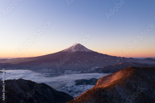 富士山 紅富士 ドローン空撮 雲海 新道峠