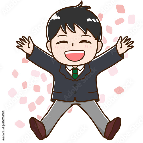 飛び跳ねて喜ぶ学生