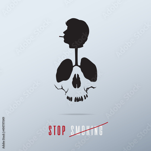 May 31st World No Tobacco Day poster design. Abstract image of skull created from the lungs of a smoker to convey the dangers of smoking. Stop smoking poster for disease warning. No smoking banner
