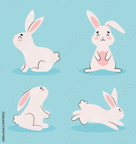 icon set of cute rabbits, colorful design