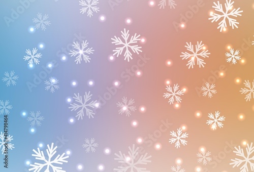 Light Blue, Yellow vector layout with bright snowflakes, stars.