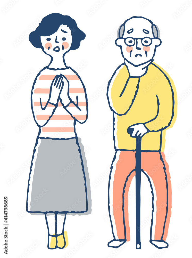困っている表情のシニア夫婦 困っている表情のシニア夫婦