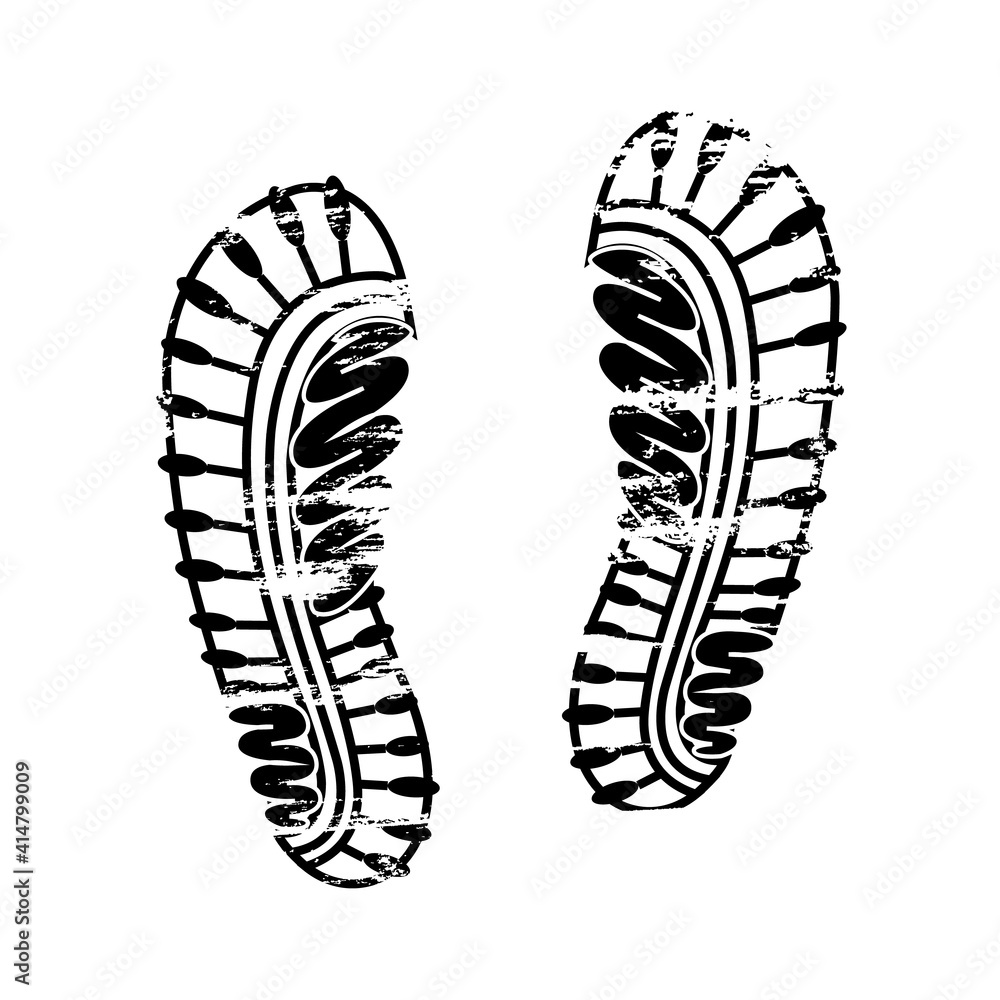 Pair footprints human shoes silhouette. Shoe soles print. Vector footstep icon, isolated footstamp on white background Pair footprints human shoes silhouette. Shoe soles print. Vector footstep icon, isolated footstamp on white background