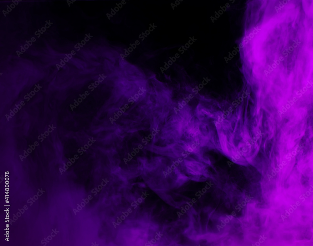 Fototapeta premium Abstract background of chaotically mixing puffs of purple smoke on a dark background