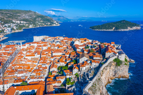 Aerial view of the old town of Croatian town Dubrovnik photo