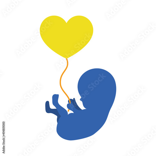 down syndrome day concept, baby fetus holding a heart balloon, colorful design