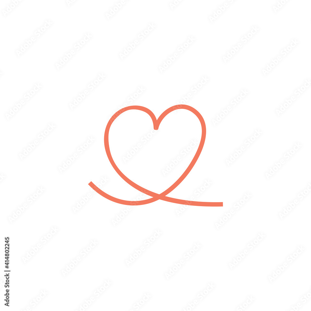 Drawing red heart line on white background doodle style.Vector illustration stock