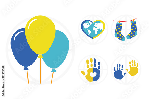 balloons and down syndrome day icon set, colorful design