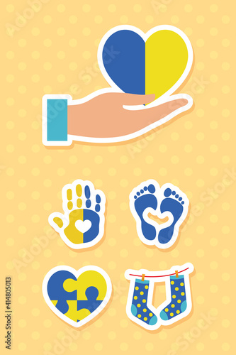 World down syndrome icons set, colorful design