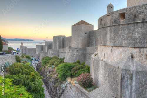 Sunrise view of fortification of Croatian town Dubrovnik photo