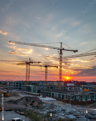Construction site during a sunset