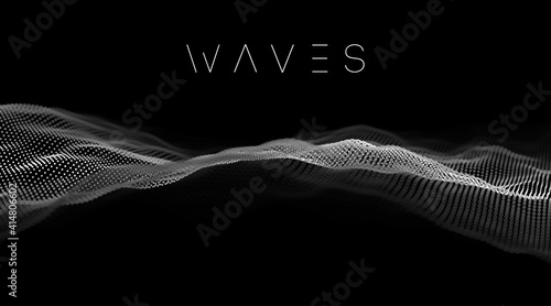 Data technology abstract futuristic illustration. Sound waves with music waves 3D rendering. Big data visualization .