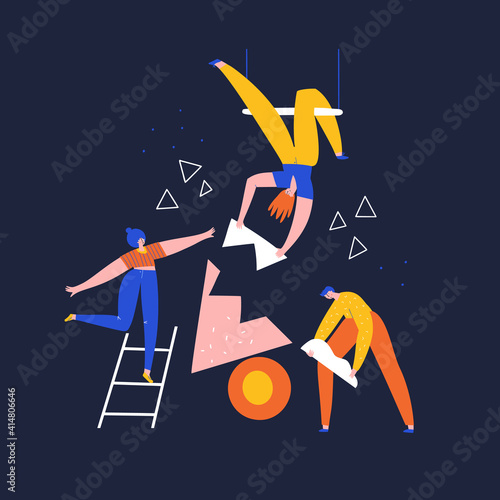 Team building, work, aid flat vector illustration. 